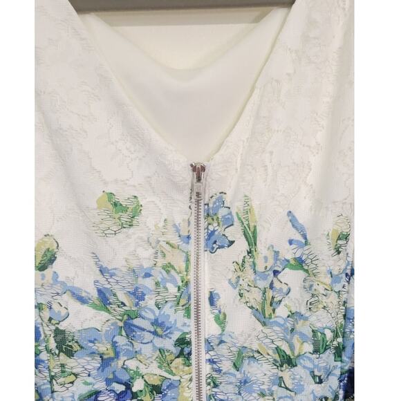 Danny and Nicole Dress Womens 12 Sleeveless Floral Lace Blue/White Belted Dress - Picture 10 of 16